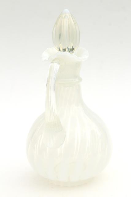 photo of vintage Fenton spiral optic french opalescent white swirl ribbed glass cruet bottle  #3