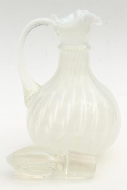 photo of vintage Fenton spiral optic french opalescent white swirl ribbed glass cruet bottle  #4