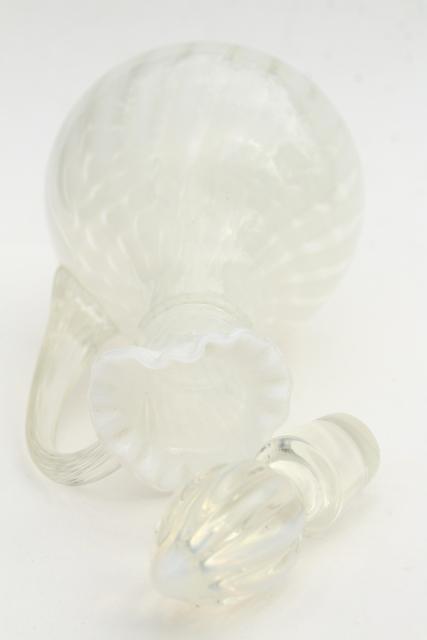 photo of vintage Fenton spiral optic french opalescent white swirl ribbed glass cruet bottle  #6