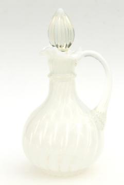 catalog photo of vintage Fenton spiral optic french opalescent white swirl ribbed glass cruet bottle 