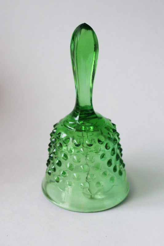 photo of vintage Fenton springtime green hobnail glass table bell, emerald green glass #1