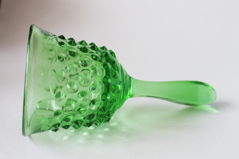 photo of vintage Fenton springtime green hobnail glass table bell, emerald green glass #3