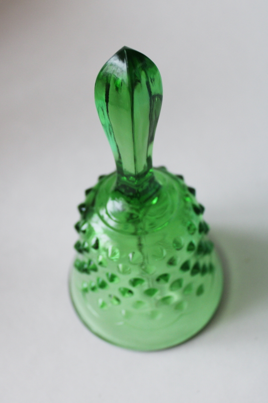 photo of vintage Fenton springtime green hobnail glass table bell, emerald green glass #4