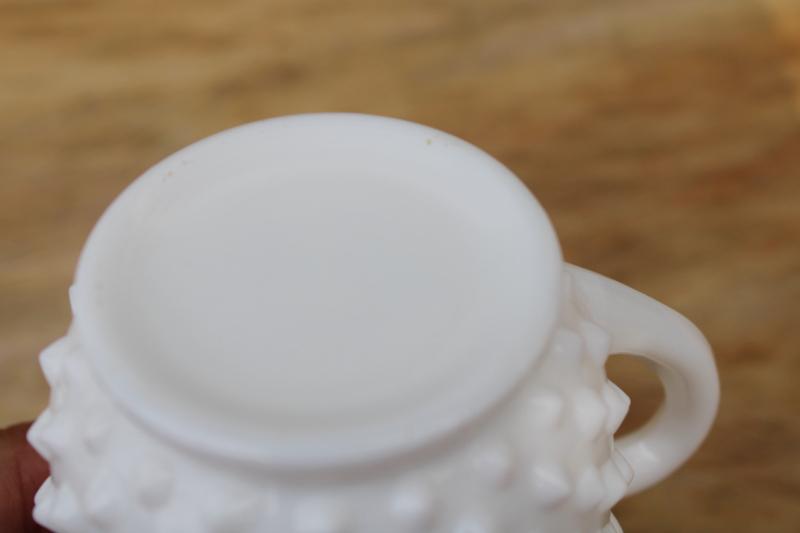 photo of vintage Fenton star staped creamer, hobnail pattern milk glass cream pitcher #3