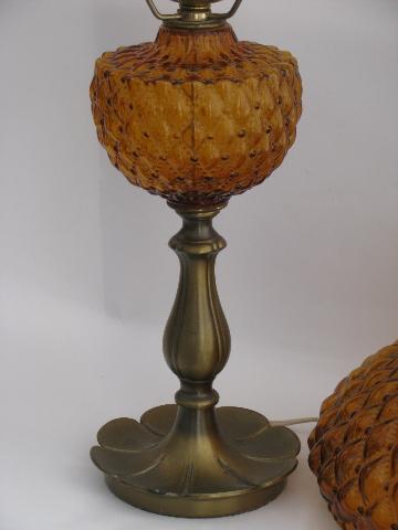 photo of vintage Fenton student lamp for desk or table, amber glass quilted diamond shade #4