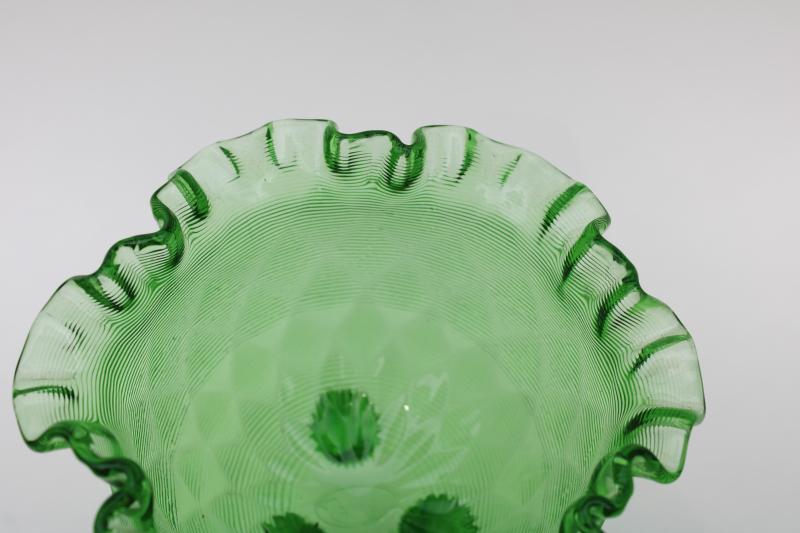 photo of vintage Fenton threaded diamond optic three toed bowl candy dish springtime green #2