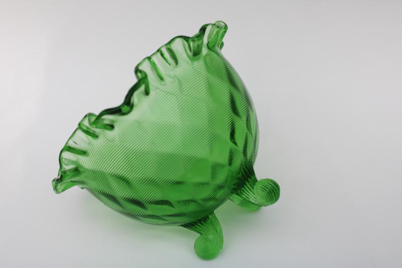 photo of vintage Fenton threaded diamond optic three toed bowl candy dish springtime green #5