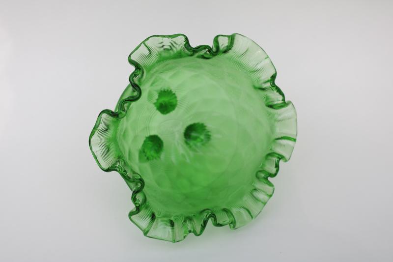 photo of vintage Fenton threaded diamond optic three toed bowl candy dish springtime green #6