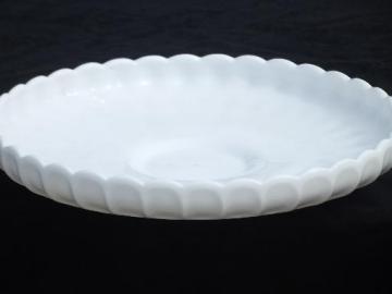 catalog photo of vintage Fenton thumbprint milk glass, large plate from chip and dip dish