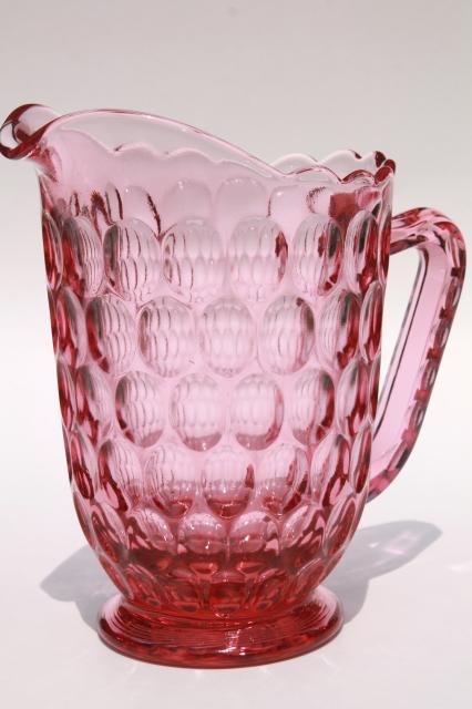 photo of vintage Fenton thumbprint pattern glass Colonial pink lemonade pitcher #1