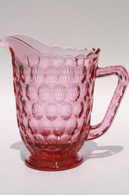 photo of vintage Fenton thumbprint pattern glass Colonial pink lemonade pitcher #2