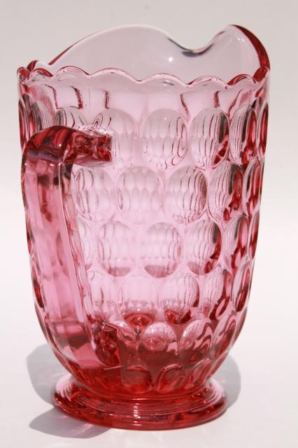 photo of vintage Fenton thumbprint pattern glass Colonial pink lemonade pitcher #3