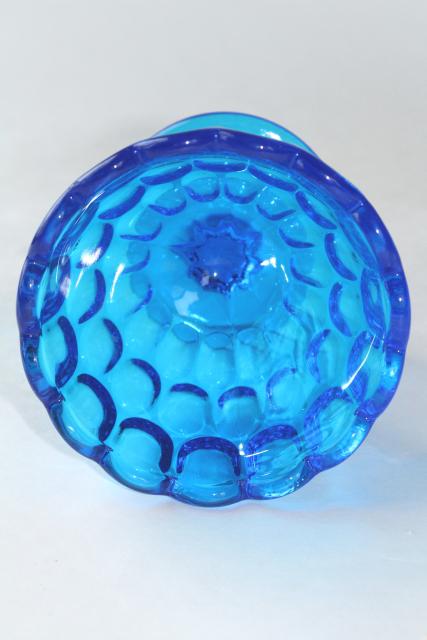 photo of vintage Fenton thumbprint pattern glass candy dish, colonial blue colored glass #2