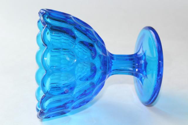 photo of vintage Fenton thumbprint pattern glass candy dish, colonial blue colored glass #3