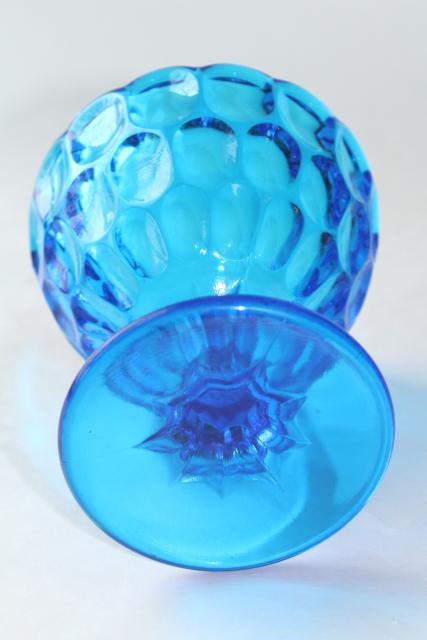 photo of vintage Fenton thumbprint pattern glass candy dish, colonial blue colored glass #4