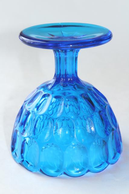 photo of vintage Fenton thumbprint pattern glass candy dish, colonial blue colored glass #5