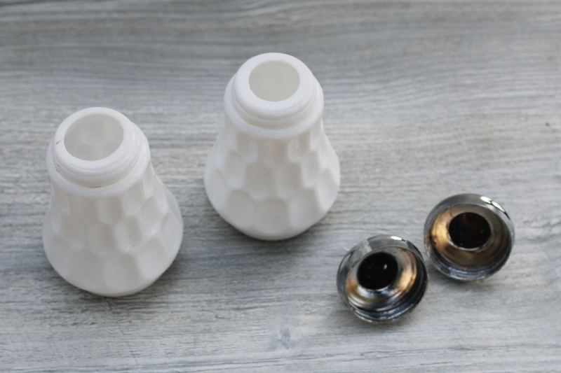 photo of vintage Fenton thumbprint pattern milk glass salt and pepper shakers S-P set #2