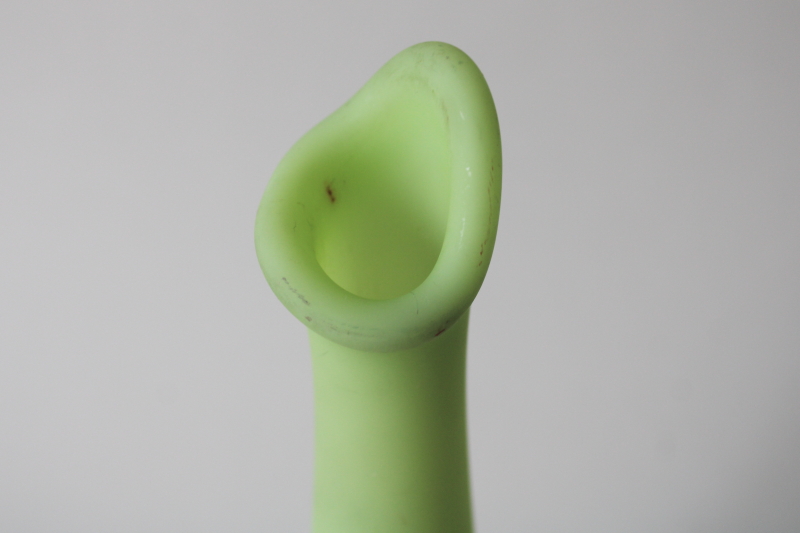 photo of vintage Fenton uranium glow lime custard satin glass bud vase, water lily pattern #2