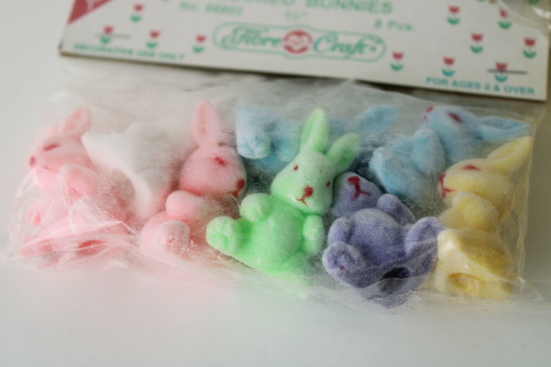 photo of vintage Fibre Craft sealed packages miniatures, flocked Easter chicks & bunnies pastel colors  #2