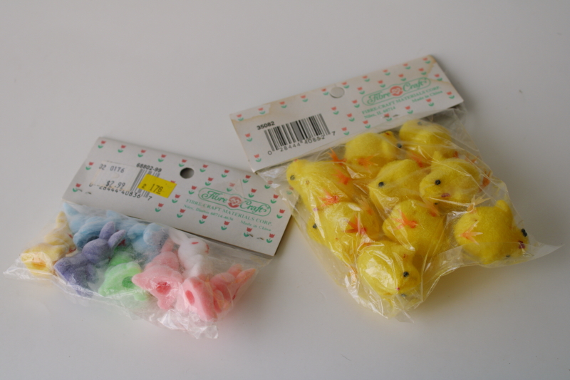 photo of vintage Fibre Craft sealed packages miniatures, flocked Easter chicks & bunnies pastel colors  #6