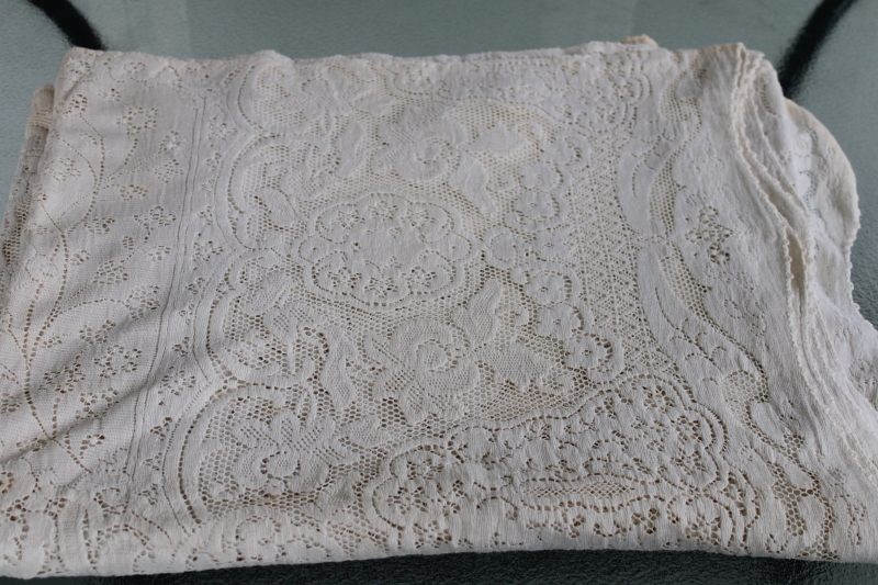 photo of vintage Fieldcrest label cotton lace tablecloth, Quaker lace type cloth 78" x 68" #1