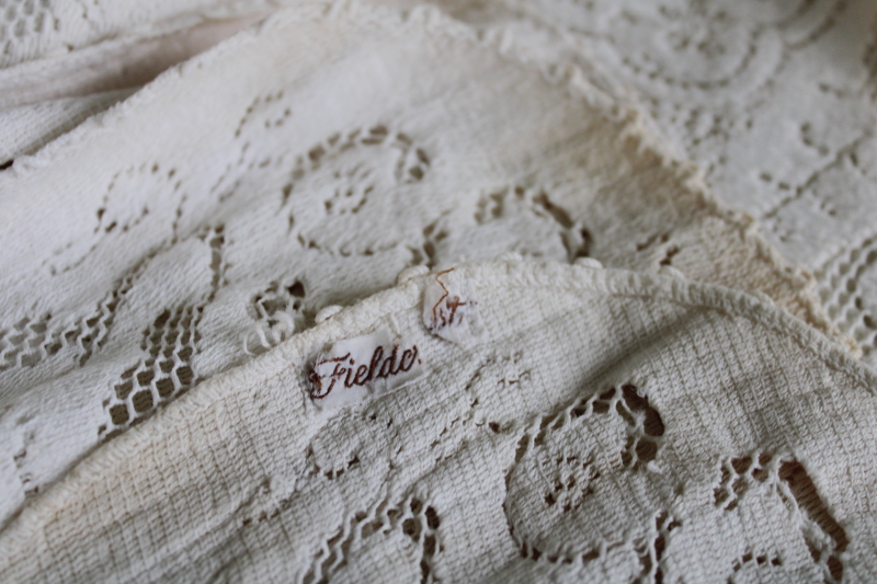 photo of vintage Fieldcrest label cotton lace tablecloth, Quaker lace type cloth 78" x 68" #3