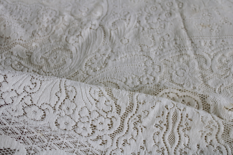 photo of vintage Fieldcrest label cotton lace tablecloth, Quaker lace type cloth 78" x 68" #7