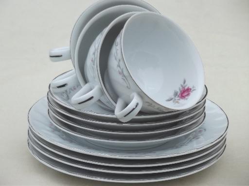 photo of vintage Fine China - Japan Royal Swirl pink rose dishes, tea & cake for 4 #1