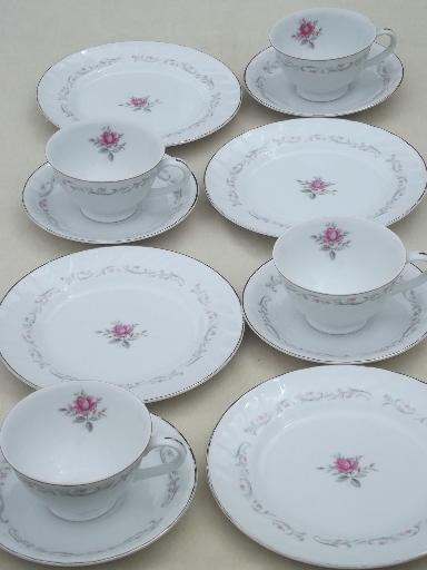 photo of vintage Fine China - Japan Royal Swirl pink rose dishes, tea & cake for 4 #3