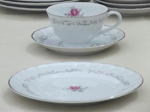 photo of vintage Fine China - Japan Royal Swirl pink rose dishes, tea & cake for 4 #4