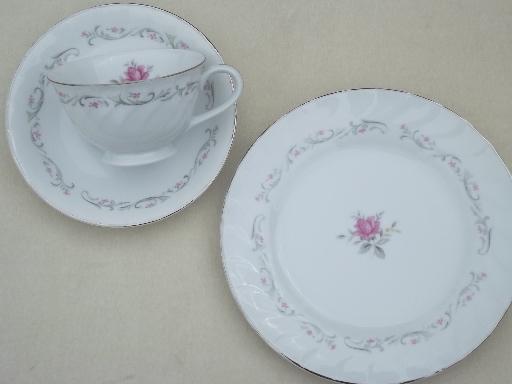 photo of vintage Fine China - Japan Royal Swirl pink rose dishes, tea & cake for 4 #5