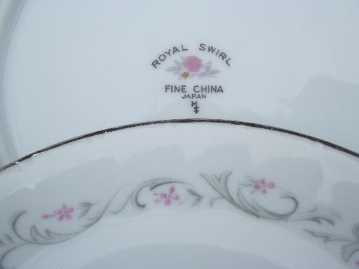 photo of vintage Fine China - Japan Royal Swirl pink rose dishes, tea & cake for 4 #8