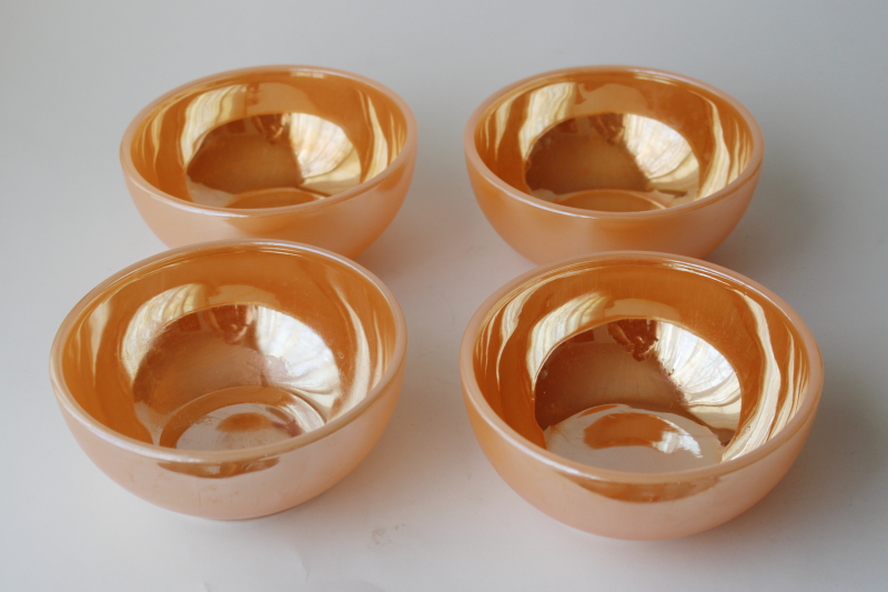 photo of vintage Fire King Oven Ware restaurant soup or chili bowls peach luster color set of four #1