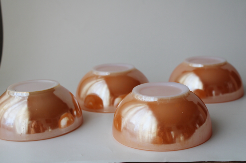 photo of vintage Fire King Oven Ware restaurant soup or chili bowls peach luster color set of four #3