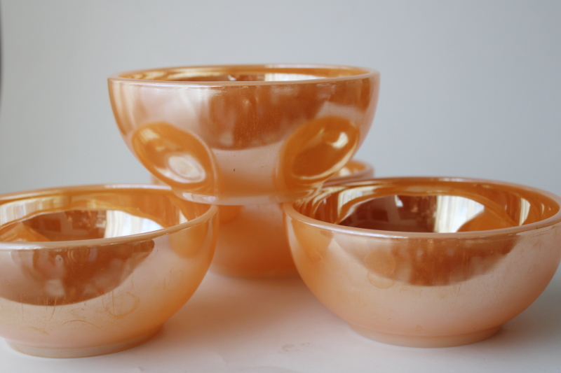 photo of vintage Fire King Oven Ware restaurant soup or chili bowls peach luster color set of four #5