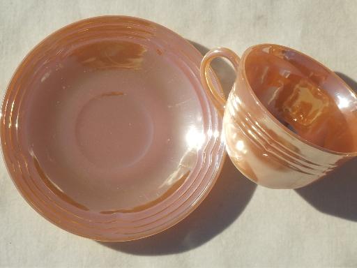 photo of vintage Fire King copper tint peach luster glass cups saucers set of 12 #3