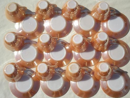 photo of vintage Fire King copper tint peach luster glass cups saucers set of 12 #6