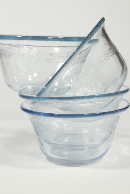 photo of vintage Fire King glassware, Philbe sapphire blue depression glass custard cups #1