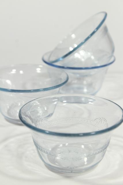 photo of vintage Fire King glassware, Philbe sapphire blue depression glass custard cups #2