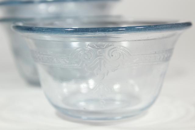 photo of vintage Fire King glassware, Philbe sapphire blue depression glass custard cups #4