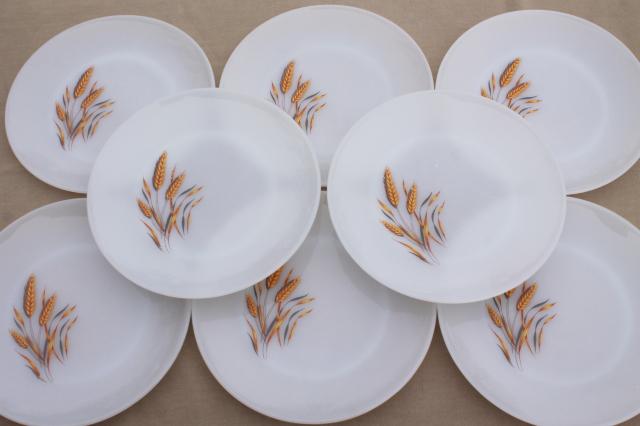 photo of vintage Fire King golden wheat milk glass dinner plates, set of 8 #2