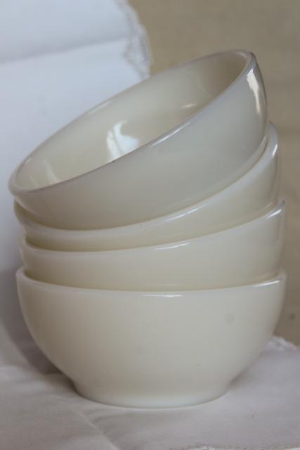 photo of vintage Fire King ivory white glass bowls, heavy restaurant ware milk glass #1