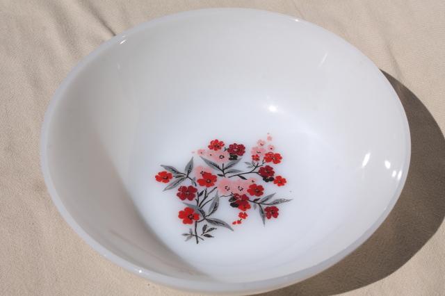 photo of vintage Fire King milk glass Primrose pink flowers, platter, serving bowl, cream & sugar #4