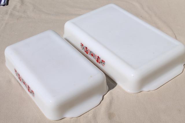 photo of vintage Fire King milk glass baking pans, kitchen utility ware Primrose pink flowers #9