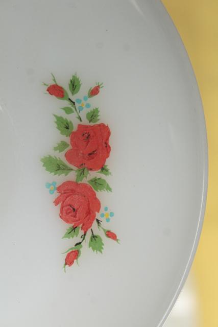 photo of vintage Fire King milk glass cups and saucers, tulips & pink roses flower prints #10