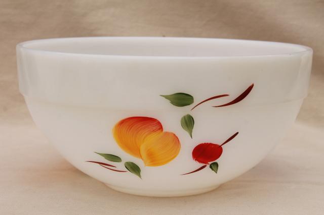 photo of vintage Fire King milk glass mixing bowls w/ hand painted fruit Gay Fad studios #6