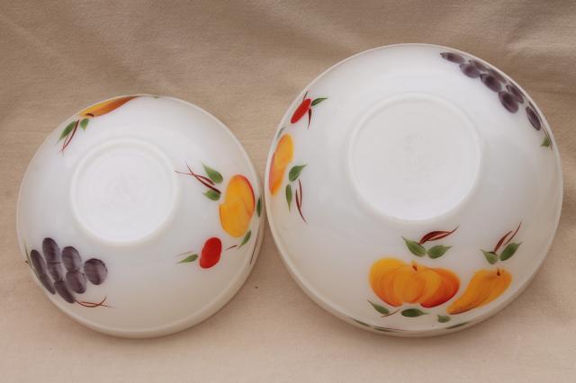 photo of vintage Fire King milk glass mixing bowls w/ hand painted fruit Gay Fad studios #8