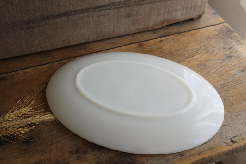 photo of vintage Fire King milk glass platter w/ golden harvest wheat pattern #5