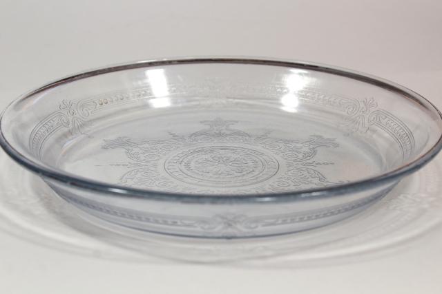 photo of vintage Fire King oven proof glassware, pie pan plates sapphire blue depression glass #12