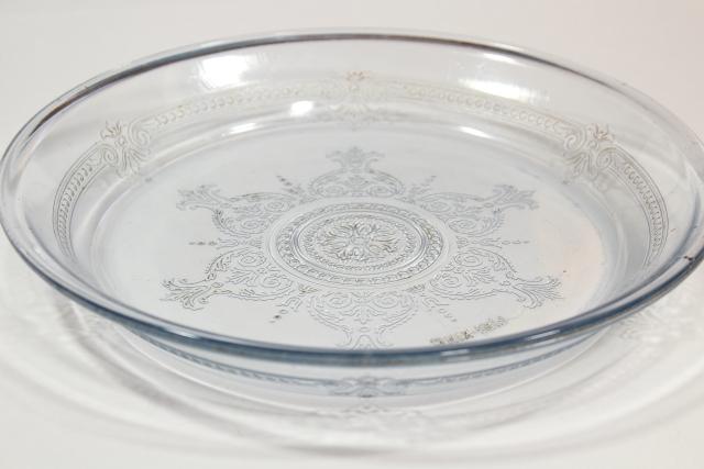 photo of vintage Fire King oven proof glassware, pie pan plates sapphire blue depression glass #13